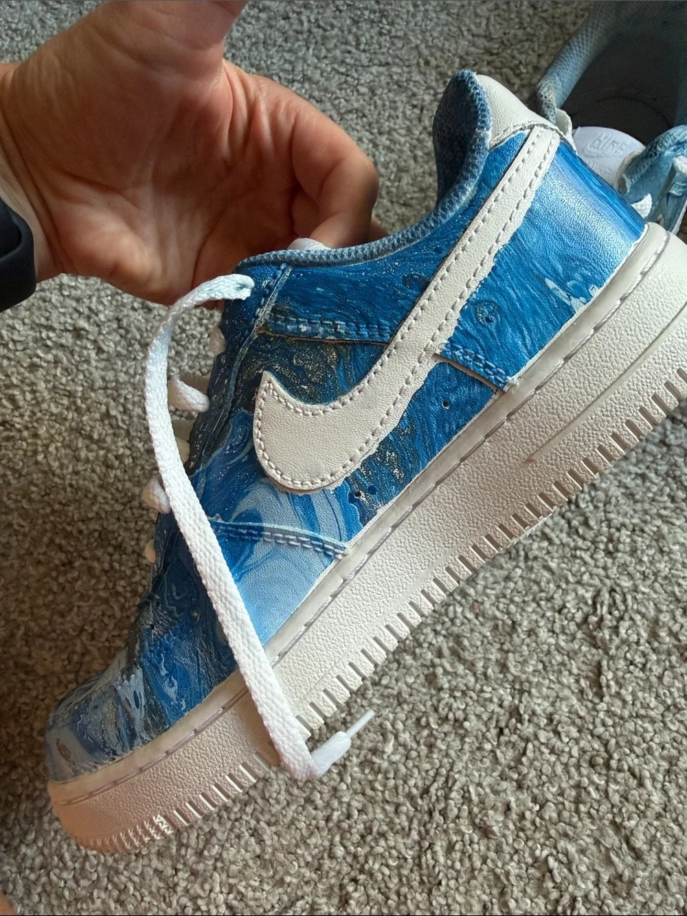 Nike Air Force 1 Custom Hand-Painted Blue Sneakers